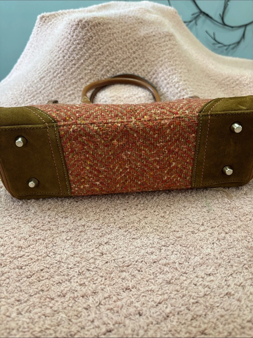 Coach Woven Tweed Top-Handle Satchel in Rust and Tan